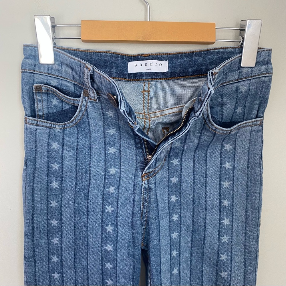SANDRO Paris Star-print Skinny Mid-rise Jeans In Blue Ladies 34 or US 2 - Picture 6 of 13